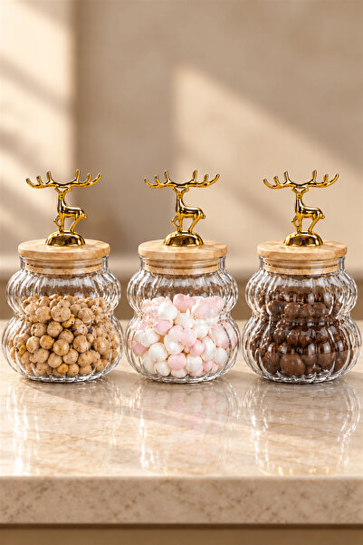 Jenisa Set of 3 Glass Storage Jars Geyikli Jar (3 X 550 ml)