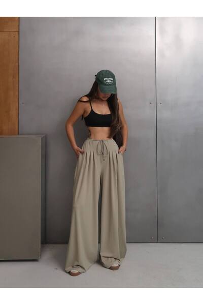 Paw Garage Women's Ann Imported Beliza Fabric Front Pleated Wide Leg High Wai...