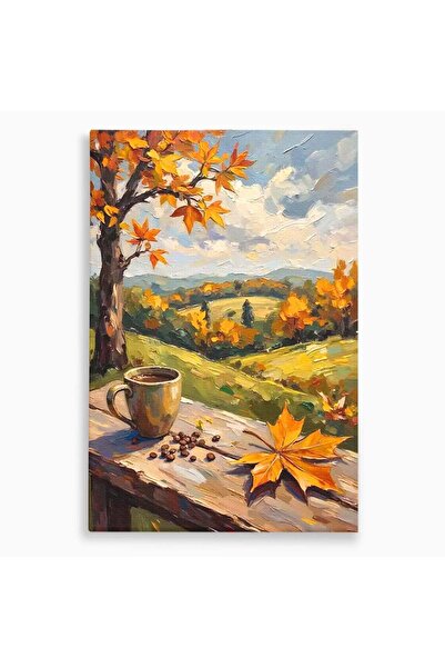 Luxcanva Tablou Canvas Cafea De Toamna 40x60 cm pe Sasiu Lemn Toamna Peisaj C...