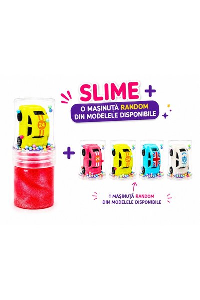OEM Set slime cu sclipici si masinuta aleatorie din plastic, 15 cm, rosu