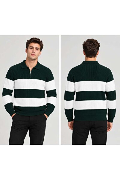 Polo Yaka Triko Sweatshirt - Yeşil - ST 509