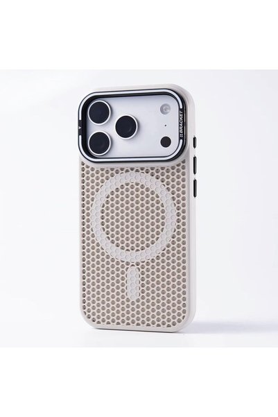 Generic Compatible with iPhone 17 Pro Max, Magnetic Phone Case with Foldable Camera Lens Kickstand, Slim Shockproof TPU Cover, Heat-Dissipation Mesh, Drop Protection, Supports Magnetic Charging, Beige