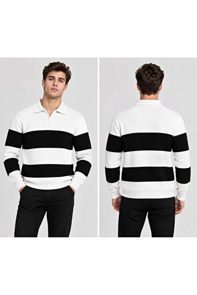 Polo Yaka Triko Sweatshirt - BEYAZ - ST 509