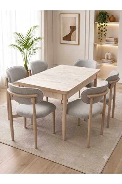 Hardalım Consept Traverten açılır kapanır modern 6-8 kişilik yemek masası takımı