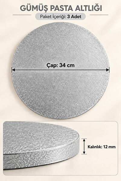 LİNORA 34 cm Round Cake Base – 12 mm Thickness (3 Pcs)