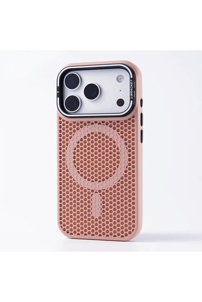 Generic Compatible with iPhone 17 Pro, Magnetic Phone Case with Foldable Camera Lens Kickstand, Slim Shockproof TPU Cover, Heat-Dissipation Mesh, Drop Protection, Supports Magnetic Charging, Pink