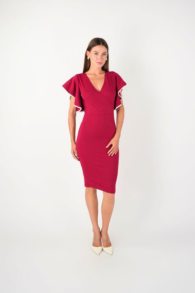 BEYBOS Rochie cu volane din țesătură crep - Roșu Claret