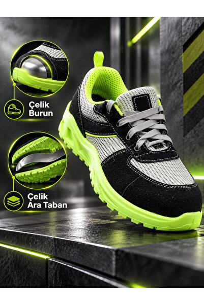 stone foot YEŞİL ÇELİK ARA TABAN ÇELİK BURUNLU İŞ AYAKKABISI KAYMAZ TABAN