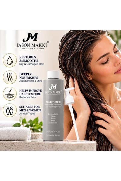 Jason Makki Hair Conditioner for Dry & Damaged Hair, Repair, Restoring & Smoothing with Caviar, Argan Oil & Biotin, Deep Hydrating Conditioner for Men & Women, 250ml
