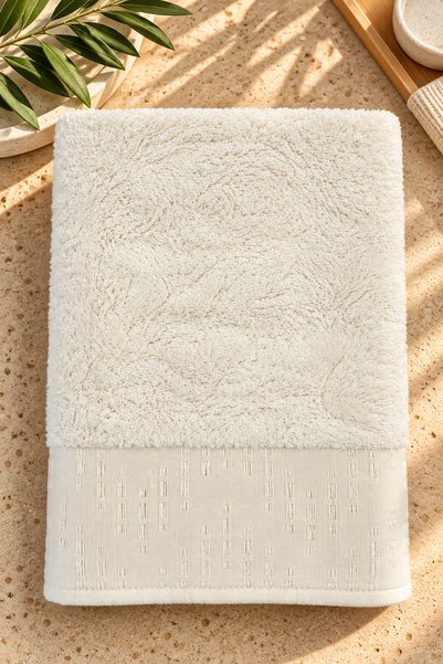 ÖDEL BULDAN Jakar Bordered Bamboo Bath & Body Towel Cream 70 X 140