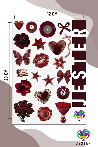 Jester ملصق كلاسيكي باللون الأحمر الداكن 4 أوراق، ملصقات، دفتر يوميات، أجندة، مخطط، دفتر ملاحظات، سكراب بوك
