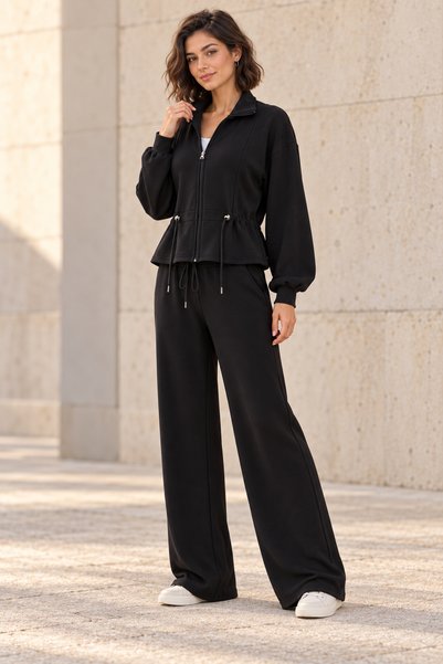 TheyYou Women's Wide-Leg Drawstring Waist Detailed Tracksuit Set with Pockete...