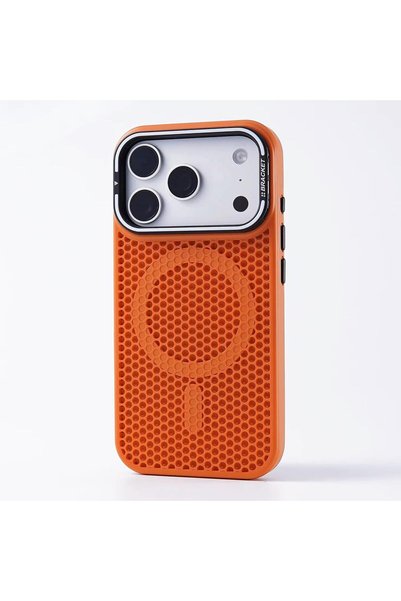 Generic Compatible with iPhone 17 Pro, Magnetic Phone Case with Foldable Camera Lens Kickstand, Slim Shockproof TPU Cover, Heat-Dissipation Mesh, Drop Protection, Supports Magnetic Charging, Orange