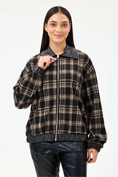 della moor Women's Black Italian Plaid Pattern Zippered Jacket Size 38 - 42