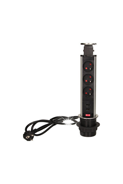 Orno GNIAZDO 3X2P+Z USBX2 6CM INOX 1,8M ON-AE-1350