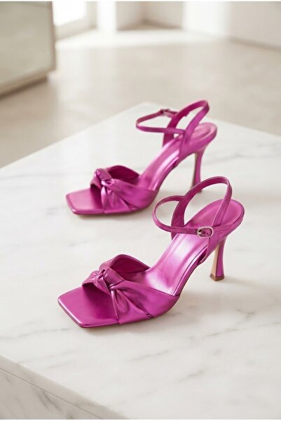 ShoeTek Amalia Women's Heeled Shoes with Drawstring Straps in Fuchsia Leather