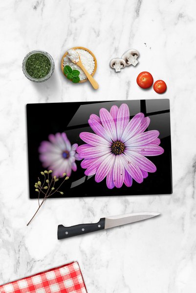 Generic Brand Glass Cutting Board Purple Daisy Themed - Glass Cutting Board |...