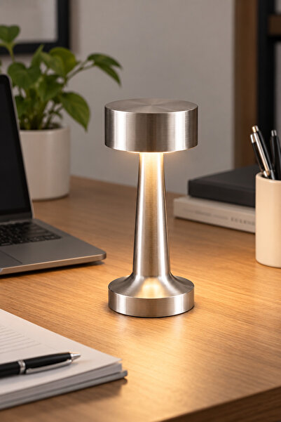 Dessa Lampă de masă LED reîncărcabilă, Control tactil, Design retro-modern, USB, IP44, Argintiu