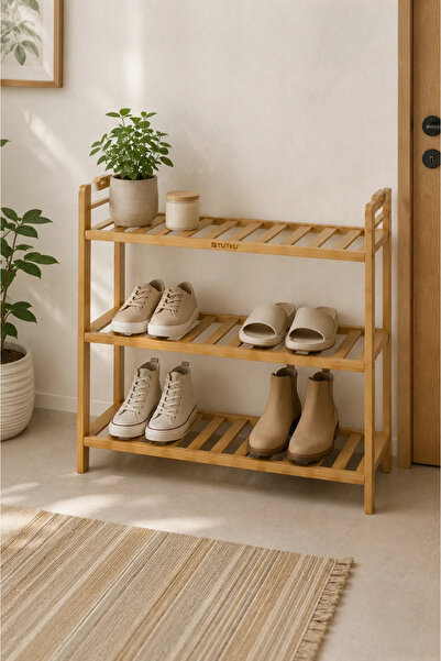 Tutku Home Bambu 3 Katlı Ayakkabılık