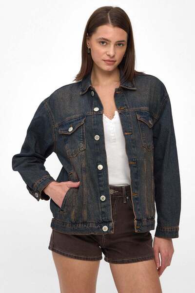 Denim Date Kadın Lacivert Vintage Tintli Yıkamalı Rahat Kalıp Denim Jean Kot ...