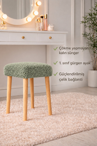 Yuems home Kare Model Teddy Kumaş yeşil Renkli Puf Tabure