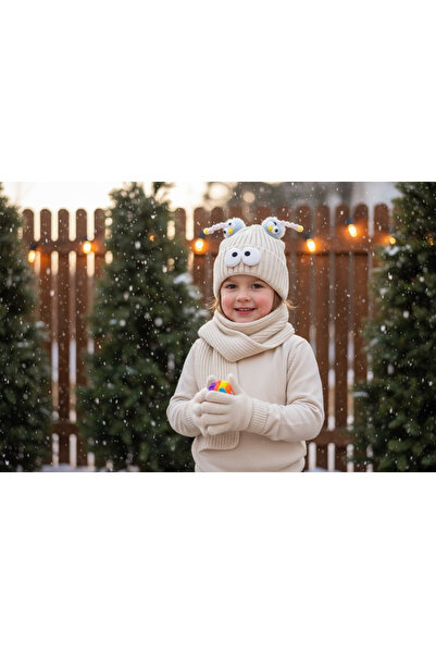 Batu Children's Scarf, Beanie and Gloves Set with Funny Figures