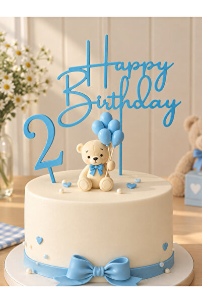 Maku home Balonlu Ayıcık /Rakam / Happy Birthday – Doğum Günü Pasta Süsü-3'Lü...