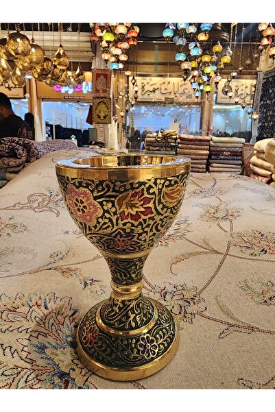 Generic Brand مبخرة نحاس أصفر بقاعدة على شكل كأس ونقوش زهرية ملونة - مبخرة عو...