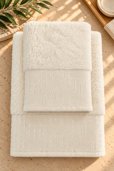 ÖDEL BULDAN 2-Piece Bamboo Towel Set with Jacquard Border & Hammam Set & Pers...