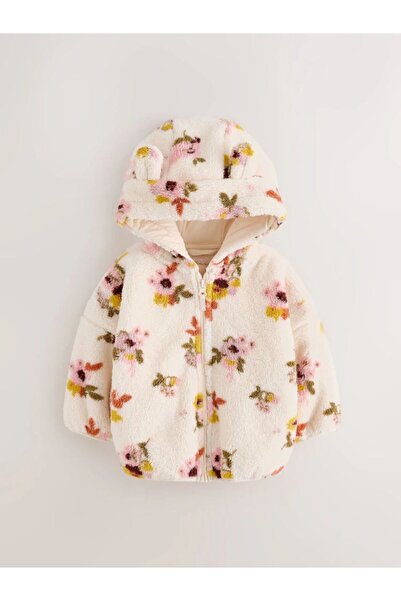 Next Baby Krem Çiçek Desenli Borg Kapüşonlu Ceket
