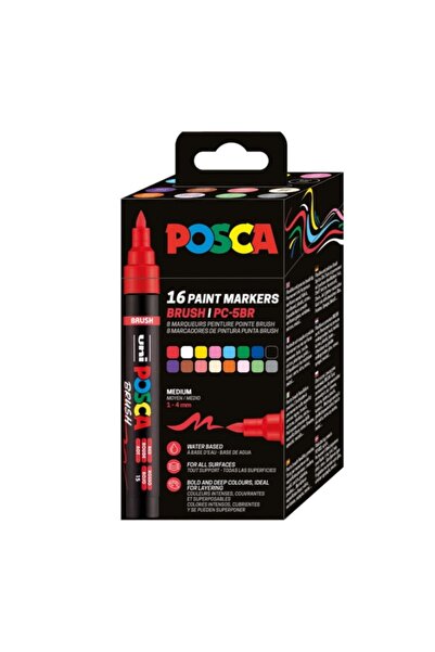 POSCA Marker PC-5BR Posca, 1-4 mm, set 16 culori, varf pensula