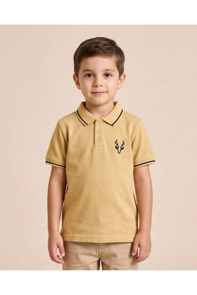 REDTAG Boys Beige Embroidered Polo Shirt