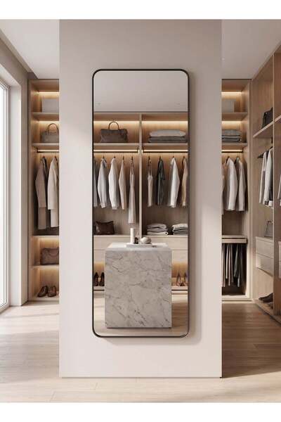Taimi مرآة حائط بتصميم فاخر 120×30 سم - مرآة بطول كامل مع إطار معدني أبيض