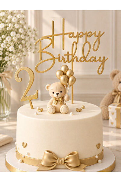 Maku home Balonlu Ayıcık /Rakam / Happy Birthday – Doğum Günü Pasta Süsü-3'Lü...