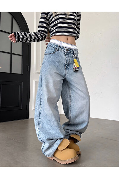 DEEFWEAR Pantaloni unisex retro din denim cu design cu aripi de înger