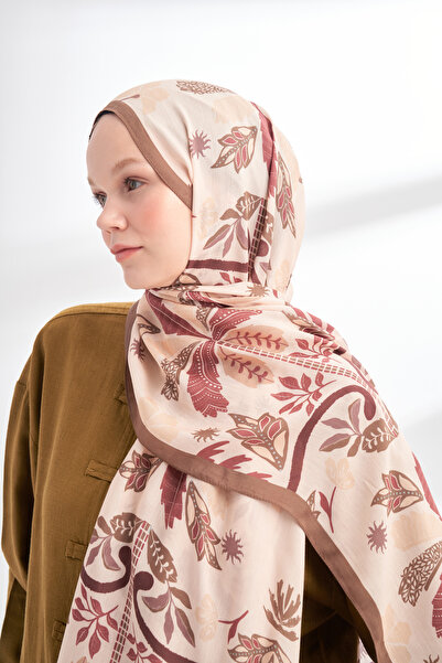 Generic Brand FLORAL ARCHIVE ȘAL CU MODEL PALMĂ - MARO - BEJ