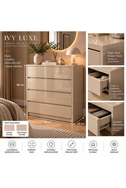 Genel Markalar Ürün adı IVY LUXE 4 Çekmeceli High Gloss Şifonyer 80x40x90 cm ...