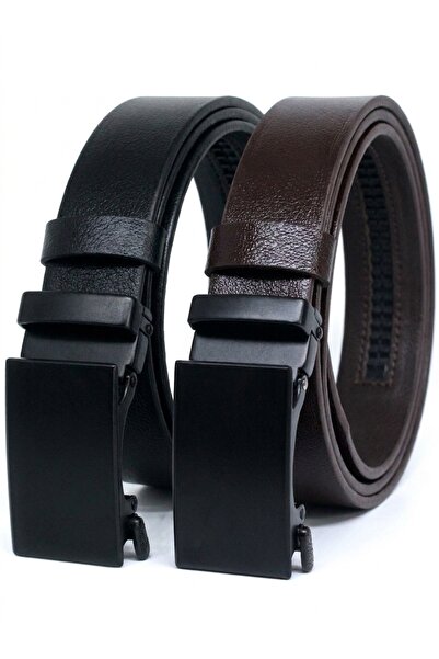 Livize 2-Pack Genuine Leather Automatic Buckle Men's Belt with No-Hole Rail