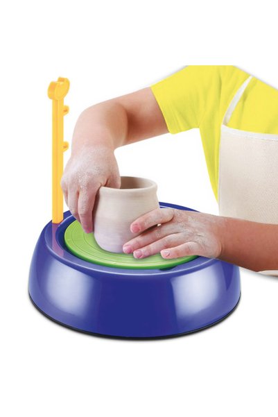 MANDU Set creativ cu roată de olărit cu 2 viteze, 6 culori de vopsea, kit de modelare, ceramică 22 × 22 cm