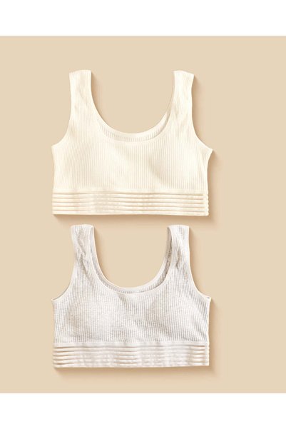 REDTAG Senior Girls White And Grey Textured Bras 2 Pieces