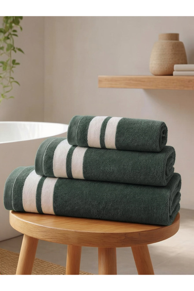 Styli Pack of 3 - Striped Towles, Green - 34x34, 34x75, 70x140 cm