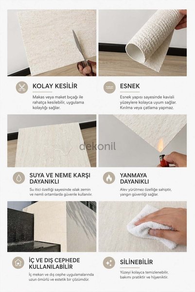 Dekonil Atlantis Beton Flexinil Stone İnce Esnek Doğal Taş Panel 50*100 cm - 4 adet 2,8m2