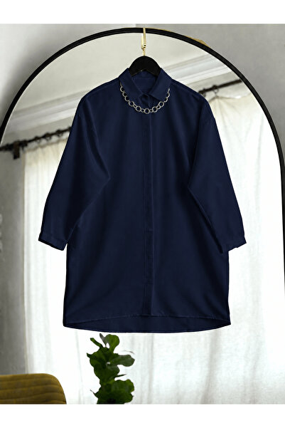 Hepsi Moda Oversize Gömlek Tunik - 4537 - Lacivert