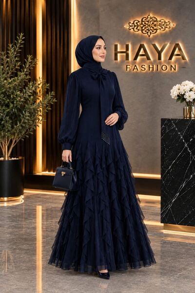 Haya Fularlı taşlı elbise