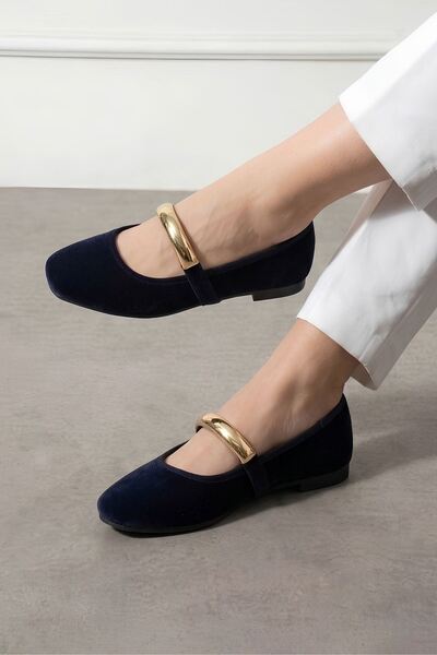 FUGA MODA Brina Lacivert Gold Tokalı Kadife Dokulu Elegant Hafif Ev Babeti