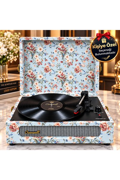 crownwell Kişiye Özel Floral Design Turntable -BU