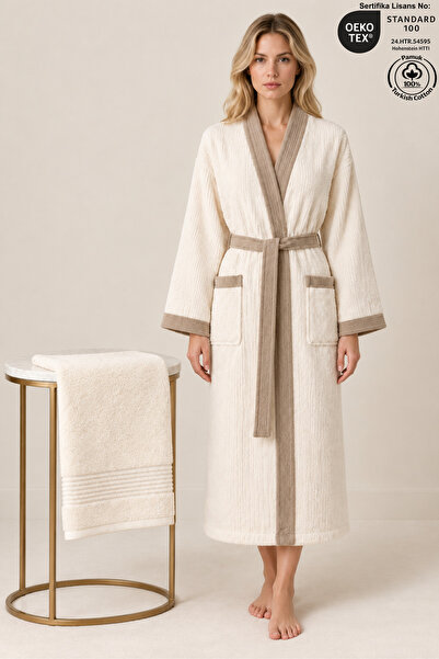 Ellaline 2-dijelni ženski kimono ogrtač set 100% pamuk sertifikovan prugasti ...