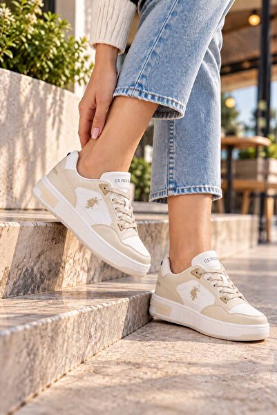 U.S. Polo Assn. Women's Cream/White Color Block Logo Sneaker - Casual Sports ...