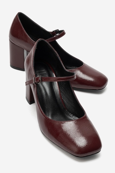 LuviShoes NICHO Bordo Kırışık Rugan Kadın Kalın Topuklu Ayakkabı