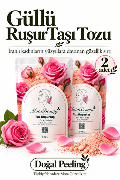 Toz Ruşur Taşı (İran Sefidab) Doğal Yüz Peelingi - 2'li paket (Gül*2) - Cilt Tonu Eşitleme, Ölü Deri Arındırma, Siyah Nokta Karşıtı